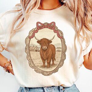 Farmhouse Highland Cow Graphics Tee, Grandma Core Shirt